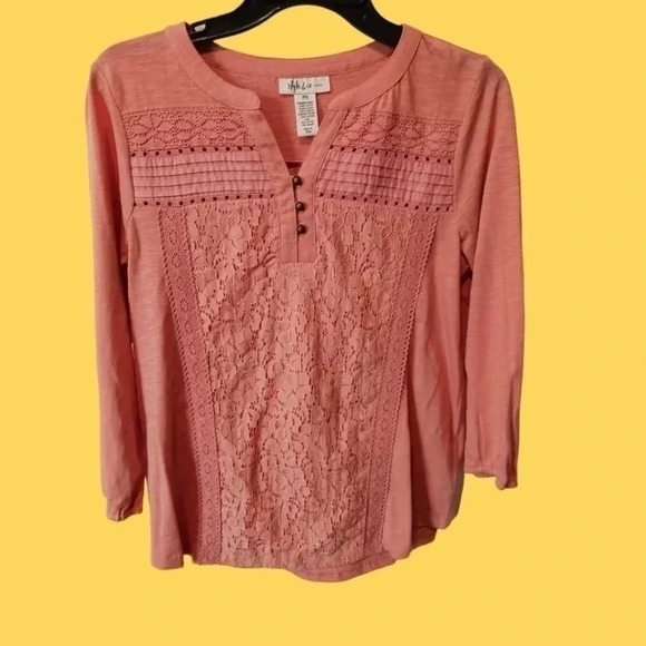 Style & co lace front henley top created size PS orange - Picture 2 of 12